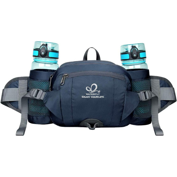 Водонепроникна поясна сумка Waterfly з відділенням для пляшки, регульованим ременем, кишенею для телефону, для хандрінігу, піших прогулянок, подорожей та кемпінгу (Темно-синій)