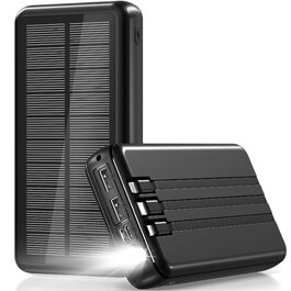 Сонячний павербанк 48000 мАг з 3 кабелями, сонячна панель з 3 виходами та 2 входами, швидка зарядка QC22.5 та PD USB-C 20W для телефонів, планшетів, кемпінгу, подорожей, активного відпочинку