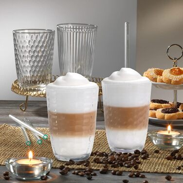 Set of 6 Latte Macchiato/Coffee Glasses - 370ml, 6 Drinking Straws 23 cm, 1 Brush (6 Linea 370ml)