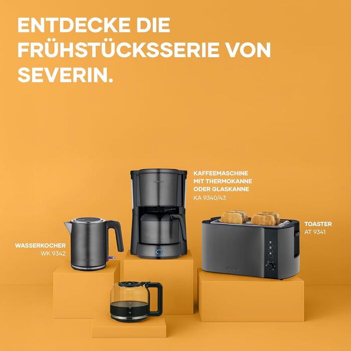 Електричний чайник SEVERIN WK 3489, 1 л, чорний/нержавіюча сталь, з індикатором рівня води та фільтром від накипу