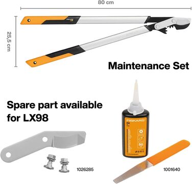 Fiskars PowerGear X Bypass Pruning Shears for Fresh Wood, Non-Stick Coated, Hardened Precision Steel, Length: 80 cm, Black/Orange, LX98-L, 1020188