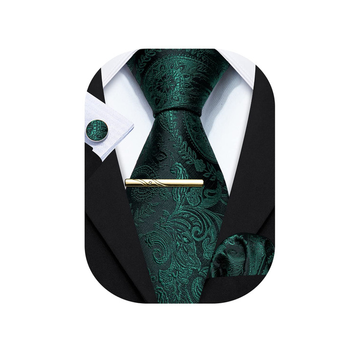 Багатобарвний краватковий комплект Barry.Wang для весілля: темно-зелений атласний краватковий аксесуар з нагрудною хустинкою