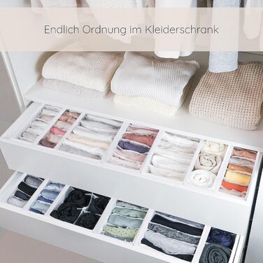ROW&LINE® – Organizer Set – 11 extra tall compartments for underwear, bras & clothing – Organization system for changing tables – durable & washable for any closet & drawer – white – Size: 4x S