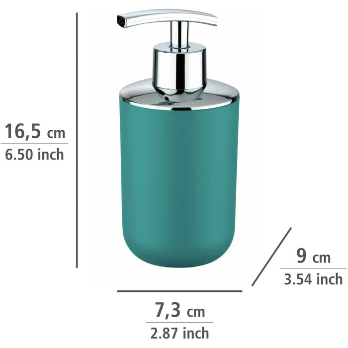 Дозатор мила WENKO Brasil, 0.32 л, пластик (TPE), 7.3 x 16.5 x 9 см, Petrol