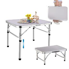 Складаний стіл 60 см: портативний, для кемпінгу, пікніка, саду, відпочинку на природі. Алюмінієвий каркас, регульована висота. Розміри: 60 x 45 x 25,9 см (Д x Ш x В). Білий