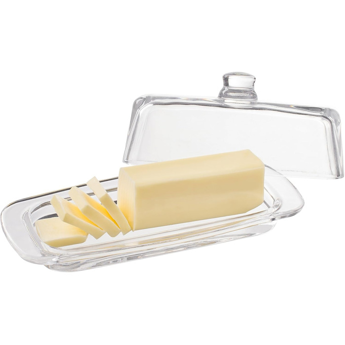 Royalty Art Glass Butter Dish with Lid and Handle (rectangular), classic design, 2-piece, transparent, traditional kitchen accessory, dishwasher safe