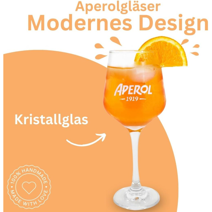 Набір келихів Maxito Original Aperol Spritz, 4 шт. | Сучасний дизайн | Ідеальний подарунковий набір Aperol Spritz | Келихи для коктейлів