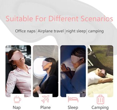 Маска для сну 3D з memory foam, повна світлонепроникність, регульована, рожева, для жінок