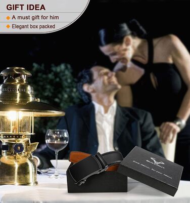 Чоловічий шкіряний ремінь BULLIANT з автоматичною застібкою-разом, ширина 35 мм, регульований розмір (110-140 см), чорний