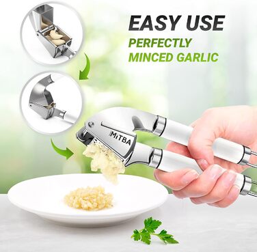 MiTBA Garlic Press Set with Non-Slip Grips - Includes Silicone Tube Peeler & Cleaning Brush