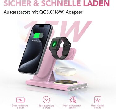 Бездротова зарядка Aimtel 3-в-1 з нічним світлом, сумісна з iPhone 17/17 Pro/17 Pro Max/17 Air та Apple Watch, для AirPods Pro