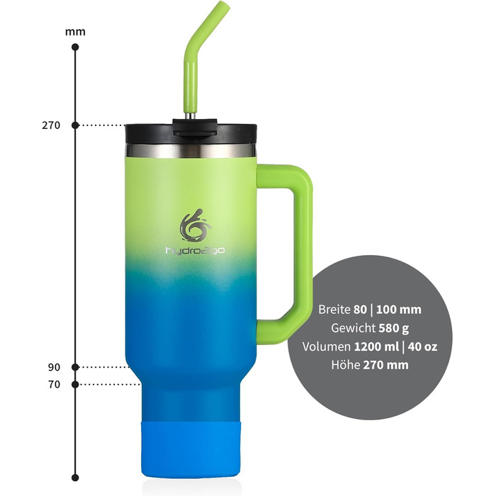 Термокружка Hydro2Go з трубочкою – BPA-free, придатна для миття в посудомийній машині – 10 годин гаряча/12 годин холодна – термокружка To-Go (1200 мл, Earth)