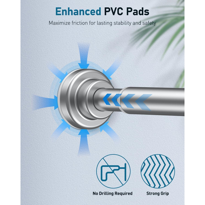 Штанга для душу Uniclife без свердління, 82–204 см, регульована, нержавіюча сталь, для ванної, вікна, шафи, срібна