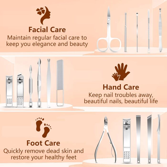 Набір для манікюру та педикюру, 16 шт. з нержавіючої сталі, професійний, з кейсом для подорожей