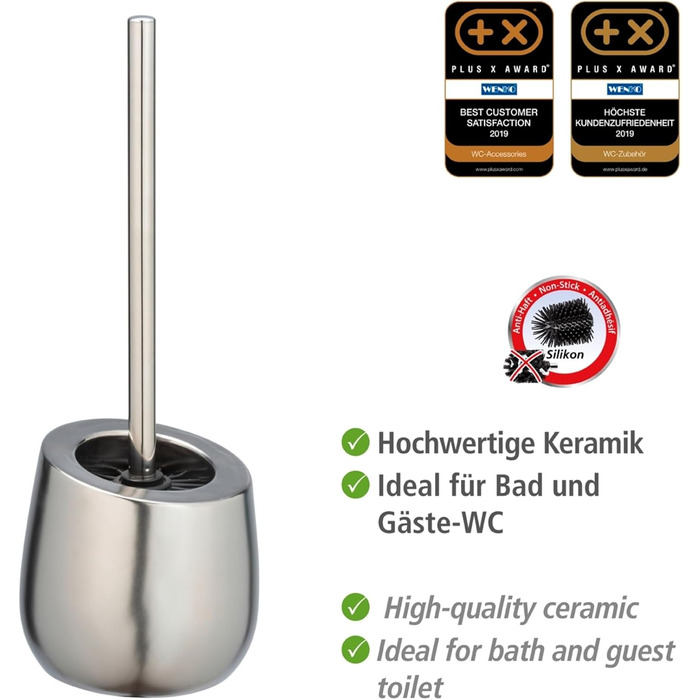 Набір для туалету WENKO Badi: тримач для щітки та очищувач обідка, кераміка, хром матовий