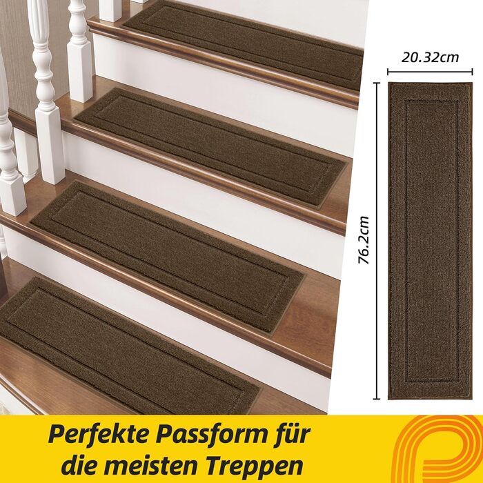 Килимок на сходи JSEI, антиковзаючий, набір з 15 шт., 20.3 x 76.2 см, машинного прання, самоклеючий, для дітей, літніх людей та домашніх тварин, 100% поліестер, TPE-підкладка, темно-сірий
