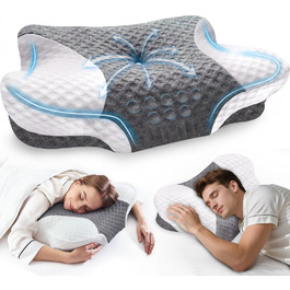 Ортопедична подушка для шиї VJASD з піною з пам'яті - ергономічна подушка для голови проти болю в шиї, регульована по висоті для тих, хто спить на боці з дихаючим чохлом для спокійного сну, білий