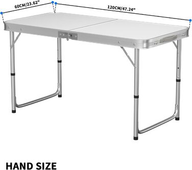 Складний алюмінієвий стіл для пікніка, кемпінгу, саду та вечірок 120x60x70 см, регульована висота