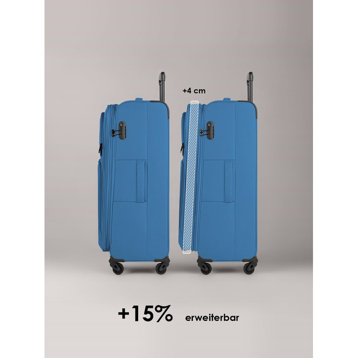 Набір валізак Smartbox 3-в-1 для жінок та чоловіків | Легкі та міцні валізи-ролери, якісний softcase, 4 колеса та кодовий замок | Розширювані валізи (Edition 04) Slate-blue