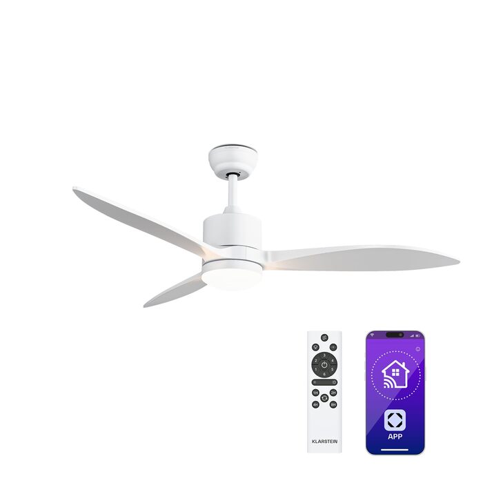 Стельовий вентилятор Klarstein SkyBreeze з підсвічуванням та смарт-управлінням, IP44, 6 швидкостей, 132 см, білий