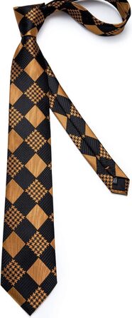 Чоловіча краватка DiBanGu з шовку, візерунок пає, квітковий принт, комплект: краватка, нагрудна хустинка, краватки-застібки, краваткова блискавка, класичний стиль, для весілля, свят, чорно-золота в клітинку