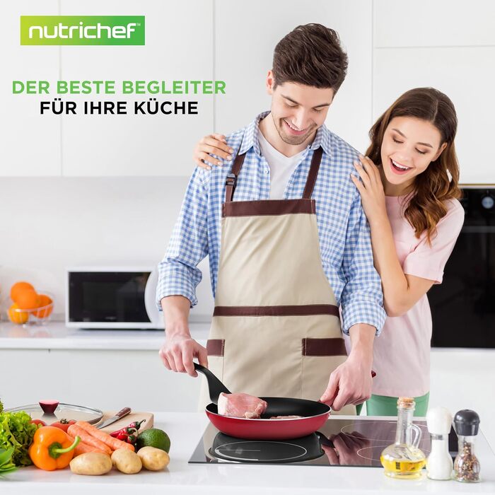 Набір посуду NutriChef 13 предметів: антипригарні каструлі та сковорідки з прозорими кришками, червоні, для газових, електричних та керамічних плит