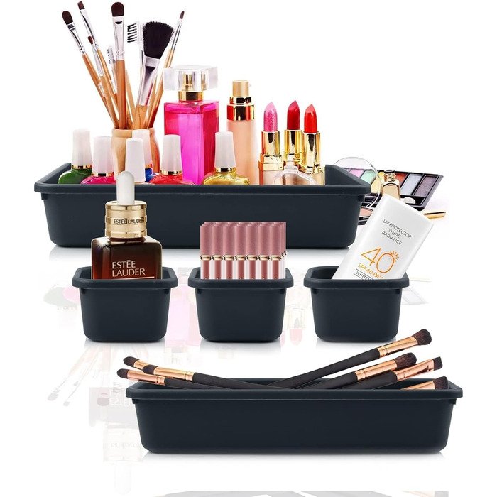 Drawer dividers, 48-piece set, spice organizer, drawer organizer, black separator, bathroom organizer boxes set with 40 silicone non-slip balls, Hemnes dresser, kitchen, desk, utensil organizers.