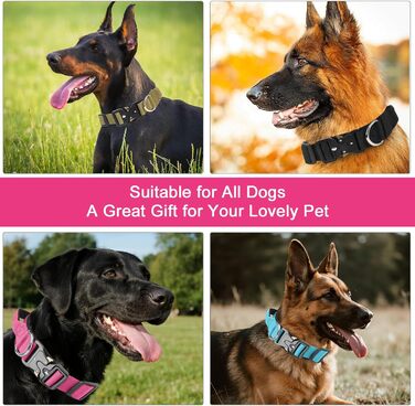 Тактичне обіднє ошейник для собак Ledeak з ручкою, регульований, широке обіднє ошейник з м'якою підкладкою, надійний карабін, для дресирування собак (фіолетовий, рожевий, XL)