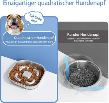 Миска для собак Anti Schling Napf з нержавіючої сталі 304, з силіконовим дном, для маленьких та середніх собак, 23*23*4.5 см