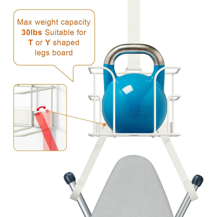 Кріплення для прасувальної дошки TJ.MOREE для дверей/стіни, біле. Організатор для прасування, зберігання прасувальної дошки та праски.
