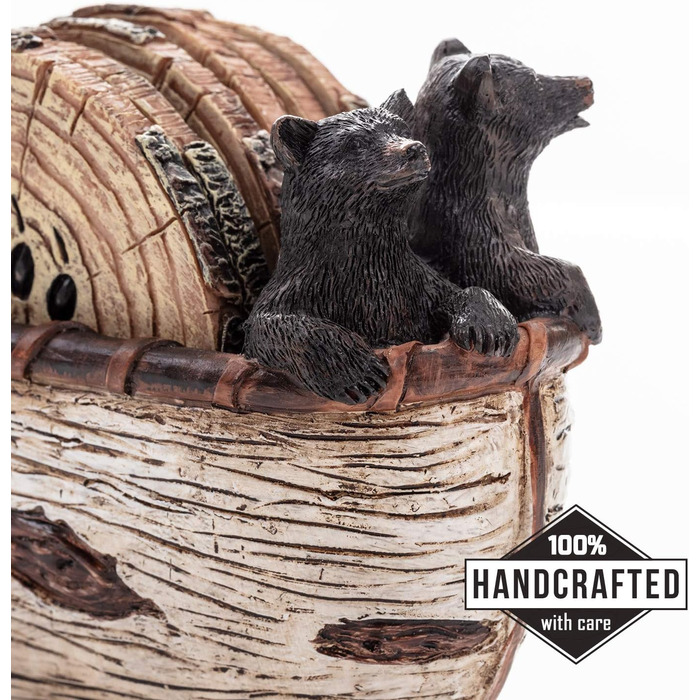 Bear Coasters Set of 6 Rustic Full Size Coasters in Handmade Canoe with Adorable Black Bear Figurines