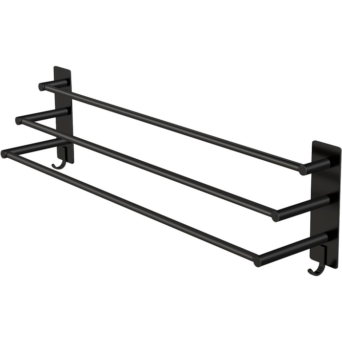 Тримач для рушників Vista з 3-ма перекладинами без свердління, SUS304 нержавіюча сталь, сріблястий, з двома гачками, 75 см, для кухні, ванної, спальні