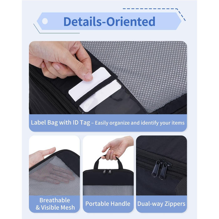 Набір для організації багажу Narwey (5 шт.) - компресійні куби для подорожей, чорний