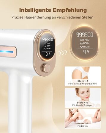 IPL пристрій для епіляції Haarlosy з IGBT-технологією та 9 рівнями інтенсивності, 999,900 імпульсів світла, безболісна епіляція лазером для чоловіків та жінок, для тіла та ніг
