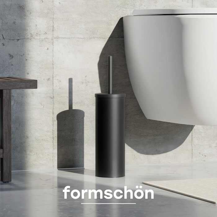 Торцева щітка для унітазу з нержавіючої сталі та силікону з дискретним тримачем - щітка для туалету з захистом від бризок, антибактеріальний тримач (чорний)