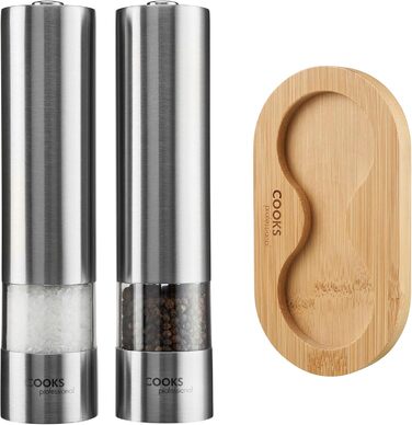 Набір електричних мельниць для солі та перцю Cooks Professional з регулюванням ступеня помелу, нержавіюча сталь