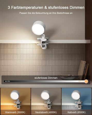 Нічник на ліжко акумуляторний бездротовий з USB-C, 5000mAh, з кліпсою, димуючий, з пультом, LED, 360° поворотний, для спальні, кемпінгу (білий)