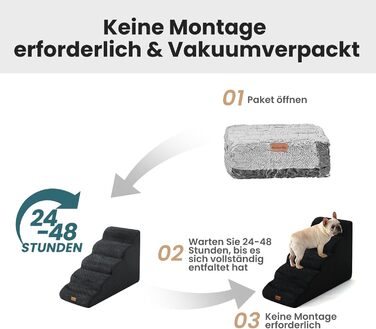 Сходинка для собак Gardner Pet - 35/42 см, 3 сходинки, з високощільної піни, з неслизьким водонепроникним покриттям, для ліжка, дивану, крісла (5 сходинок, чорний колір)