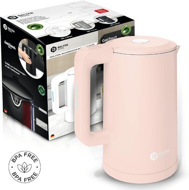 Balter Stainless Steel Kettle WK-4, 1.7 Liter, Electric Kettle, Double-Walled Design, BPA Free, LED, Compact Tea Kettle, Quiet (Black) (Pink)