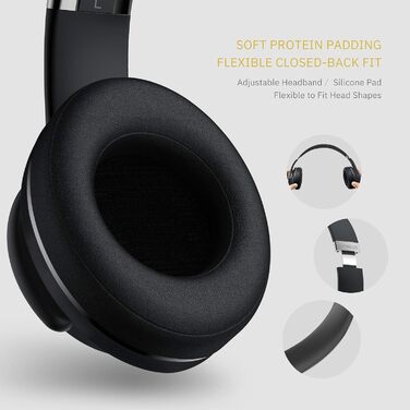 Навушники Bluetooth DOQAUS Over-Ear, 90 годин роботи, бездротові, з 3 EQ-режимами, HiFi стерео, складні, з мікрофоном, м'які амбушюри, для телефонів/подорожей/офісу/ноутбуків/ПК - Чорний