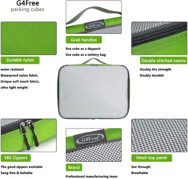 Органайзери для валізи G4Free, набір 6 шт (сітка) - зелений (S+2M+2L+XL) для подорожей