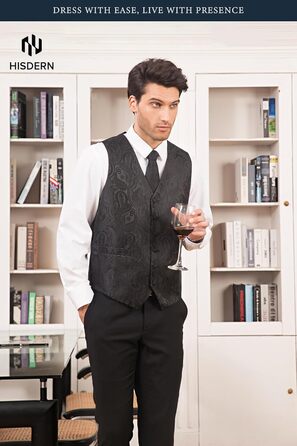 Чоловічий жилет та краватка Hisdern для весілля, жакардовий костюмний комплект, чорний, розмір XL