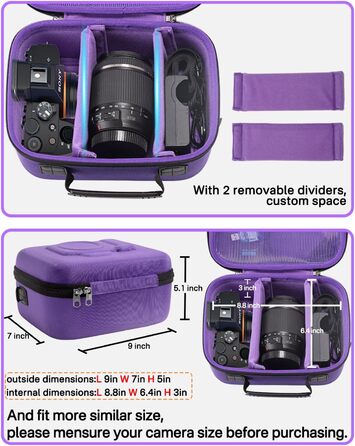 Чохол для камери Sony Alpha 7 II III IV/7R V, Nikon, Canon, Pentax - жорсткий, фіолетовий, з відділенням для зарядного пристрою та аксесуарів RAIACE