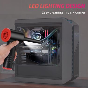 Електричний пилосос для повітряного продування BUDOCI, 3 швидкості, 100000 об/хв, 6000 mAh, з LED-підсвічуванням, для чищення ПК, клавіатури, диванів, офісної техніки, авто (чорно-червоний)