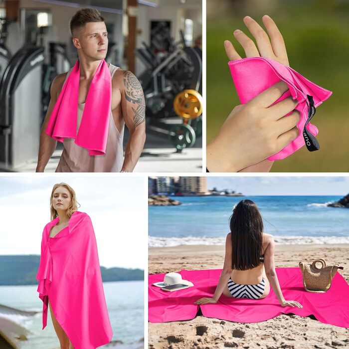 Набір рушників з мікрофібри (3 шт.) – швидковисихаючі, для подорожей, спорту, пляжу (180x90cm, 80x40cm, 50x30cm), рожеві