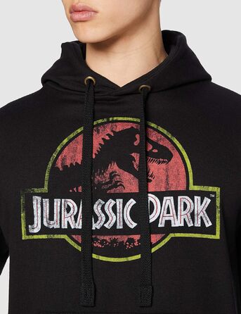 Чоловічий худі Jurassic Park чорного кольору з капюшоном та ефектом потертого логотипа, розмір S