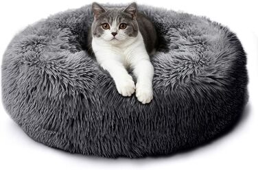 CALIYO Крісло-лежанка для собак та котів середнього розміру, м'яке, зручне, миється, можна сушити в сушильній машині, діаметр 70 см (50 см, темно-сірий)