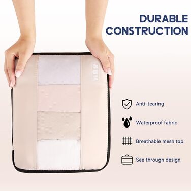 Органайзер для валізи MURISE, 8 шт. - Packing Cubes для подорожей, набір для організації речей у валізі, з мішечком для взуття та косметички, бежевий колір