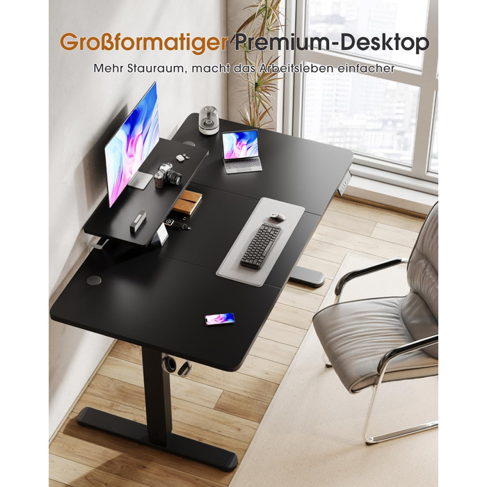 Adjustable Height Standing Desk with Monitor Stand - Electric Ergonomic Desk, 120x60cm & 180x80cm White/Black