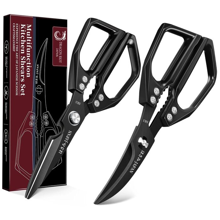 Набір кухонних ножиць DRAGON RIOT чорного кольору - професійний набір з ножицями для морепродуктів та кухонними ножицями, гострі японські ножиці для м'яса, крабів, креветок, лобстерів, трав та приготування їжі